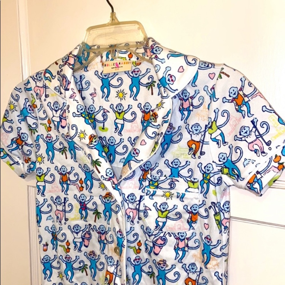 NEW ROLLER RABBIT PALM BEACH MONKEY POLO PAJAMAS TOP SZ M FLORIDA Preppy COTTON - Picture 4 of 14